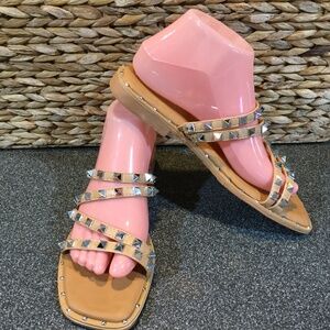 Nicole Miller Tan  and Silver Studded Sandals